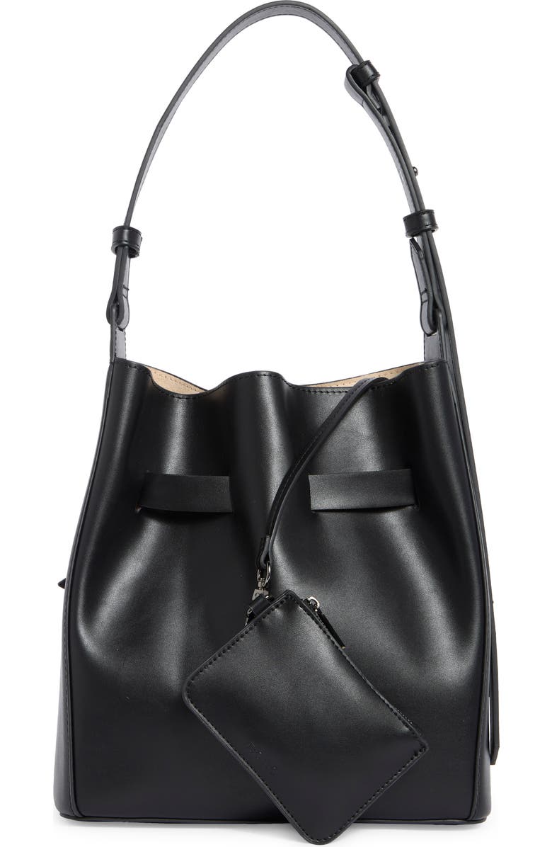 BCBG Knotted Faux Leather Bucket Bag, Alternate, color, Black