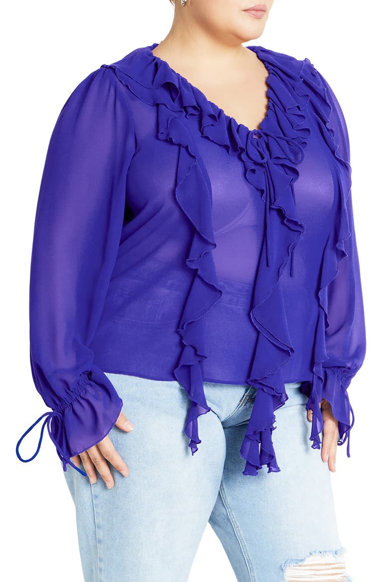 Felix Ruffle Long Sleeve Tiered Dress, Main, color, COBALT