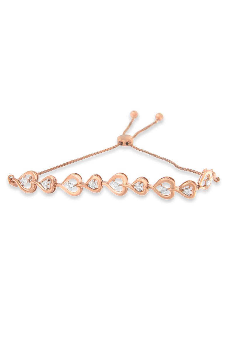 Rose Plated Silver Diamond Heart-Linked Bolo Bracelet, Alternate, color, Pink