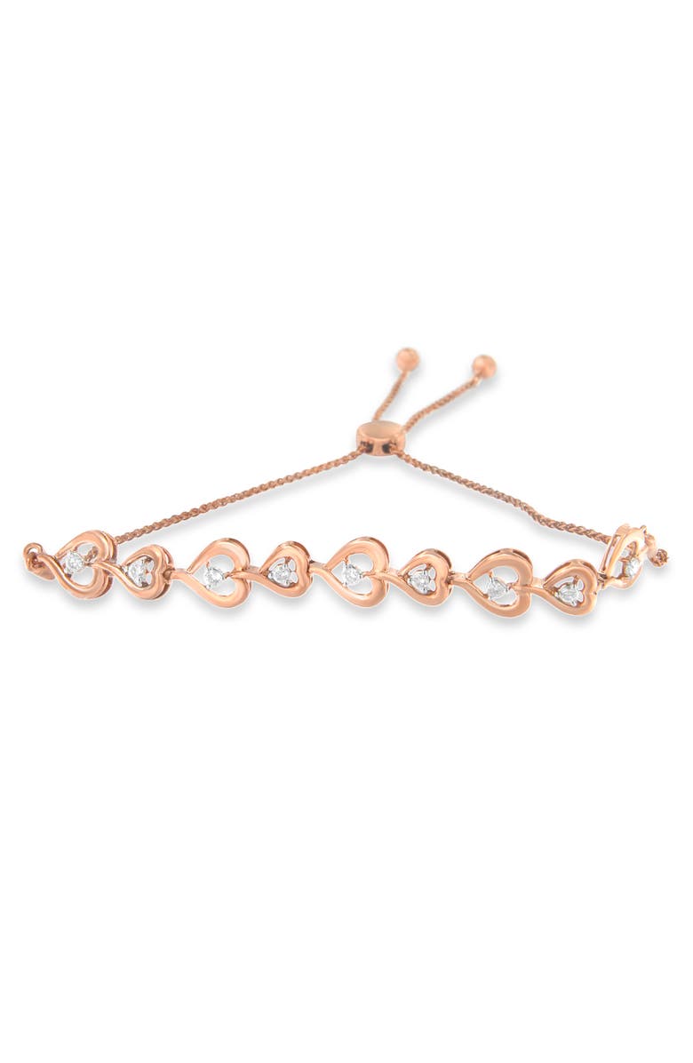 Haus of Brilliance Rose Plated Silver Diamond Heart-Linked Bolo Bracelet, Alternate, color, Pink
