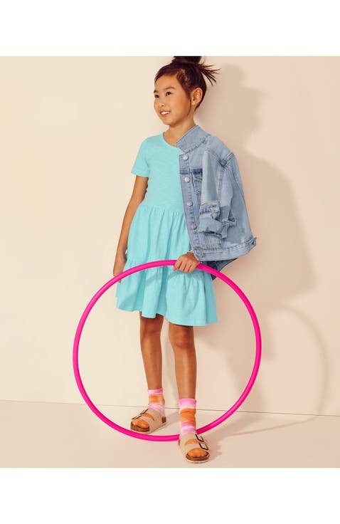 Girls Short Sleeve Slub Jersey Tiered Dress