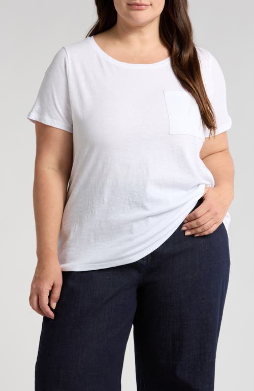 Eileen Fisher Easy Scoop Neck Organic Cotton Pocket T-shirt In White
