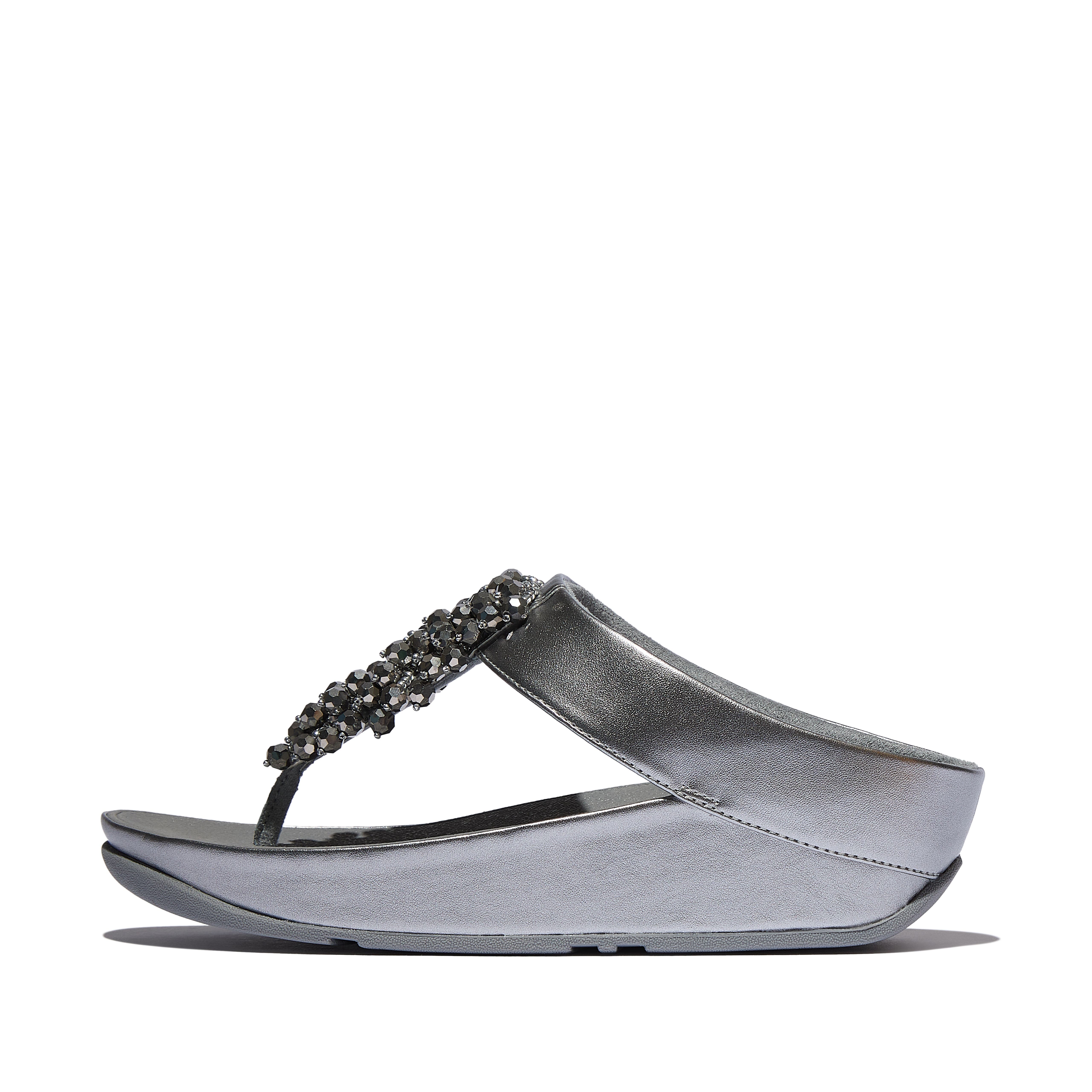 Rumba Iridescent beaded toe-post sandals, Alternate, color, Silvereen