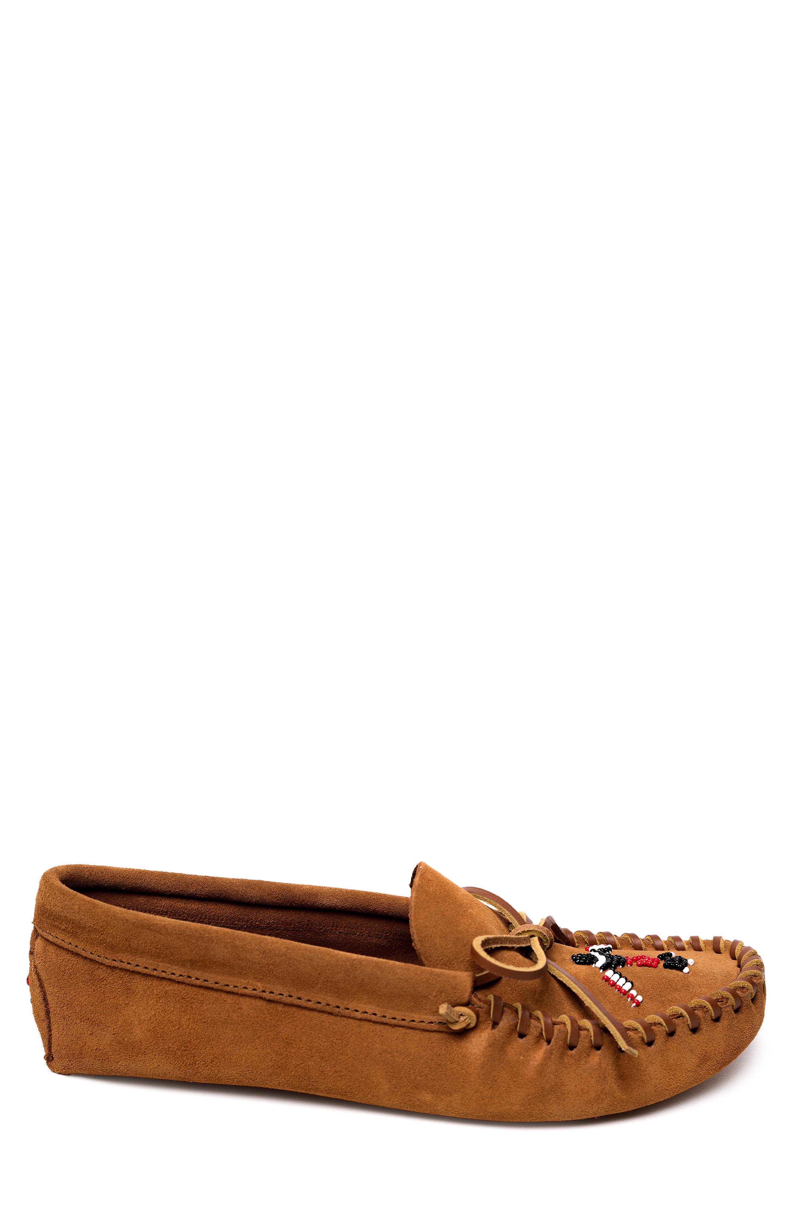 Minnetonka Thunderbird 'Animikii' Soft Sole Slipper, Alternate, color, Brown