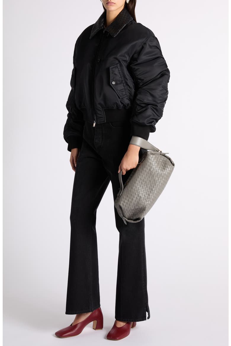 Intrecciato Collar Water Repellent Padded Nylon Bomber Jacket, Alternate, color, DOUBLE BLACK