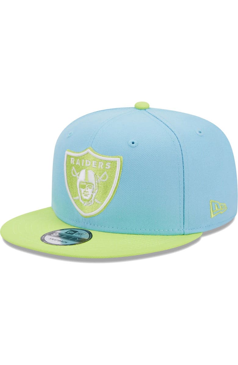 New Era Men's New Era Light Blue/Neon Green Las Vegas Raiders Two-Tone Color Pack 9FIFTY Snapback Hat, Main, color, 