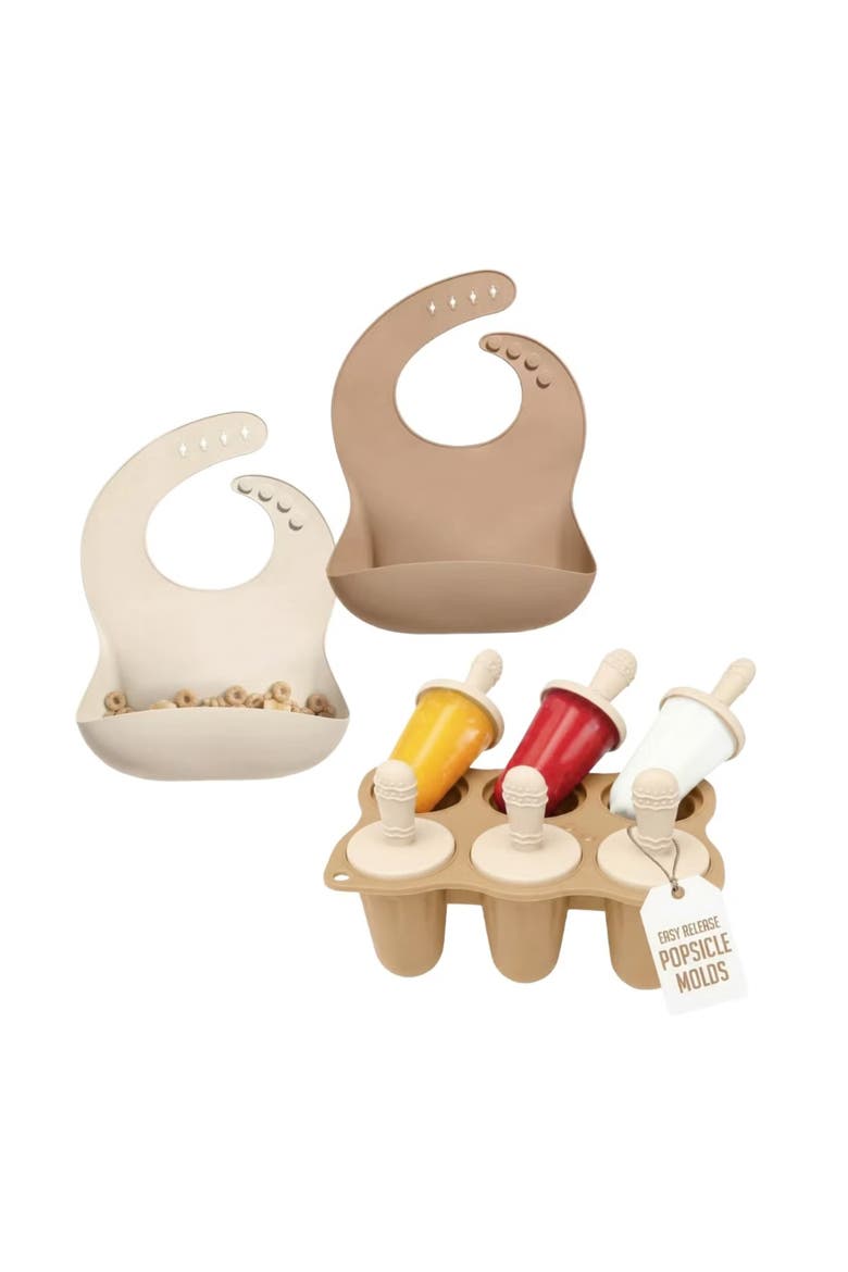 Silicone Baby Popsicle Mold with 2 Waterproof Bibs, BPA Free, Freezer Safe, Dishwasher Safe Teething Set, Main, color, Neutral