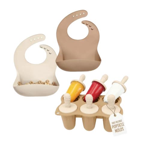 Silicone Baby Popsicle Mold with 2 Waterproof Bibs, BPA Free, Freezer Safe, Dishwasher Safe Teething Set