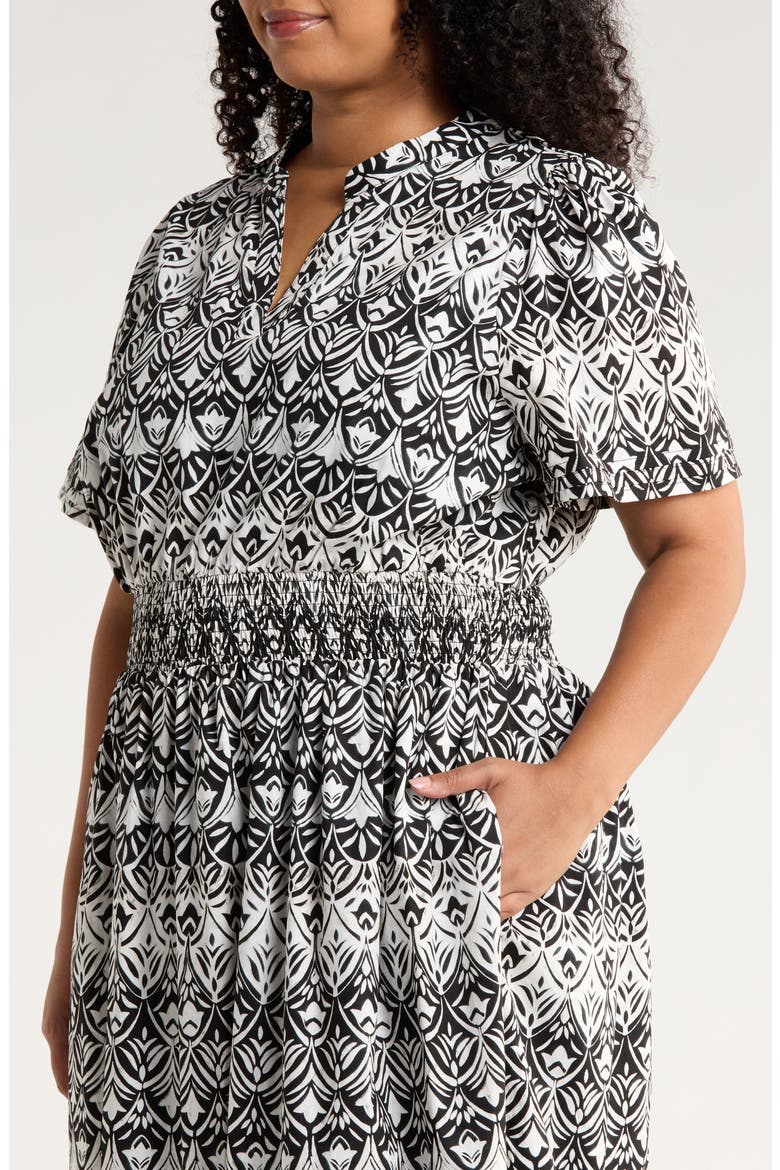 La Palma Floral Belraj Tiered Cotton Maxi Dress, Alternate, color, BLACK-WHITE
