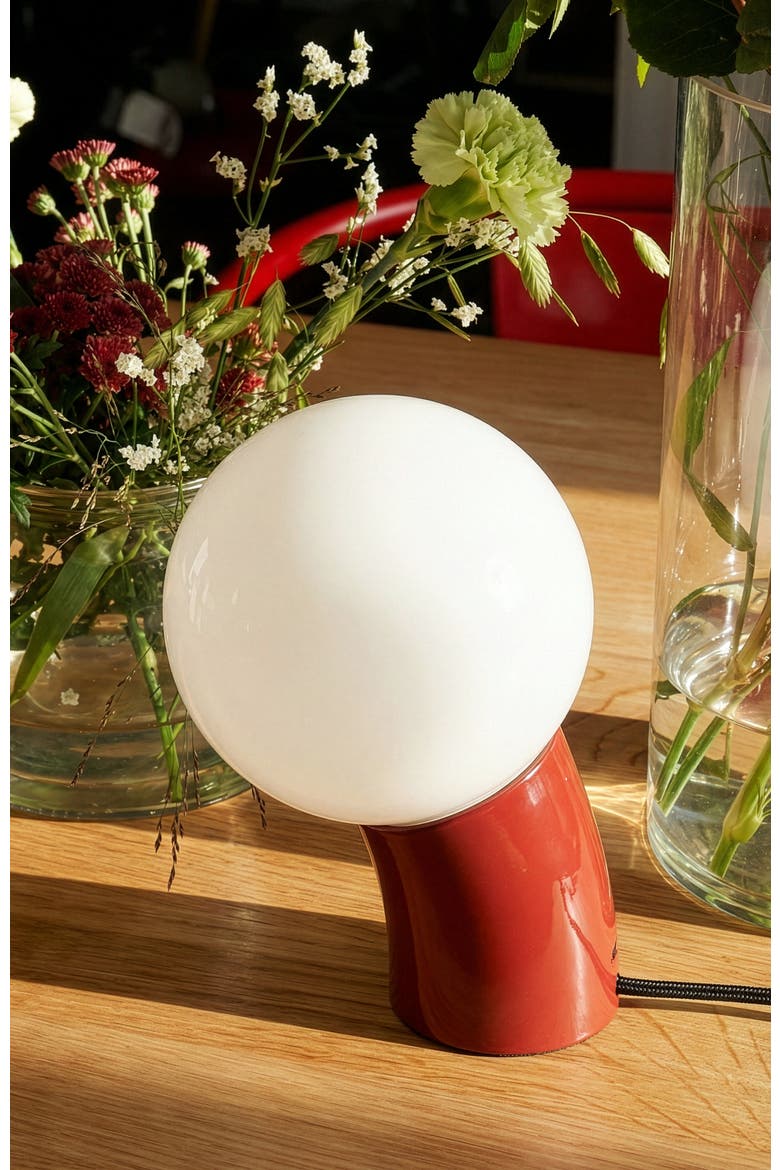 Vino 8" Curved LED Table Lamp with Globe Forsted Glass Shade and Phone Charging USB-C Port, Alternate, color, Red
