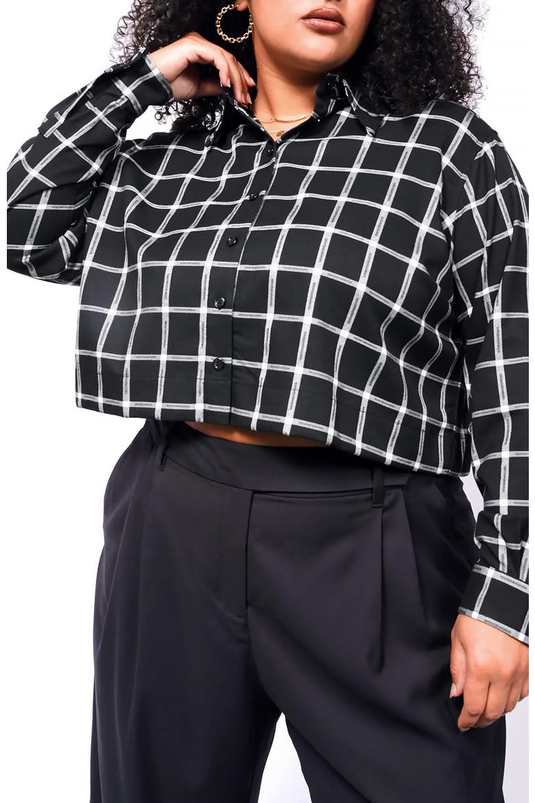 The Essential Flannel Long Sleeve Cropped Button Up, Alternate, color, BLACK/WHITE