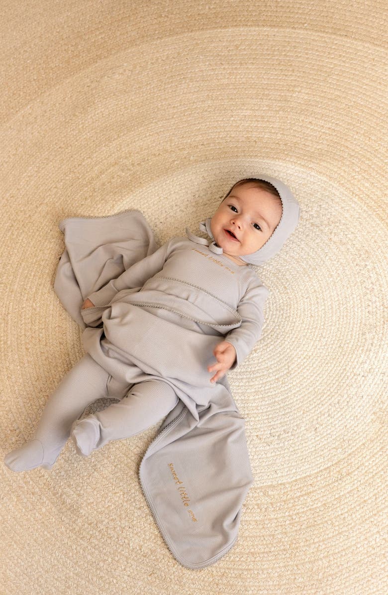 NoggiWear Sweet Little One Footie and Bonnet, Alternate, color, Sky