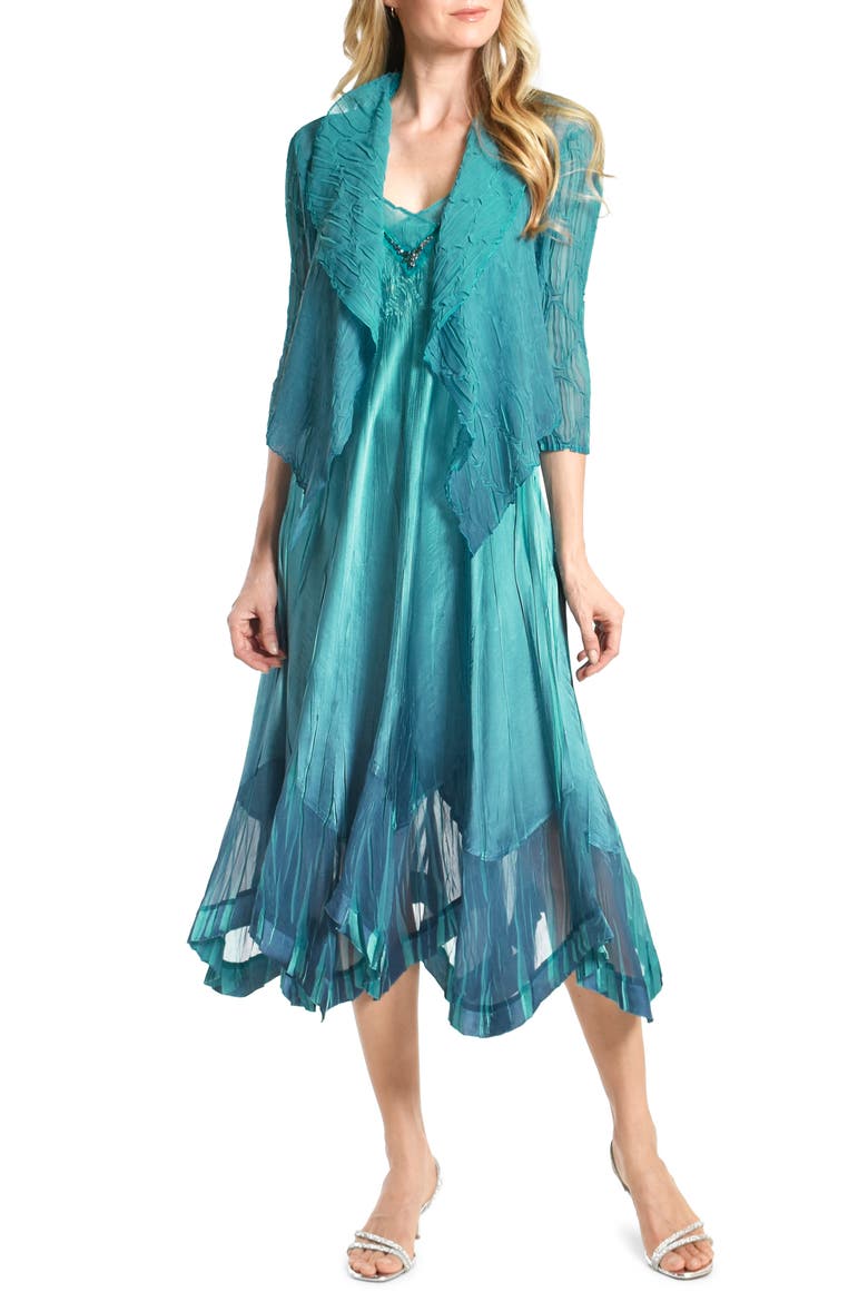 Embellished Midi Dress with Jacket, Main, color, MARINE GLASS BLUE OMBRE