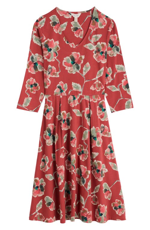 Seasalt Cornwall Floral Pleated Stretch Organic Cotton Jersey Dress In Red