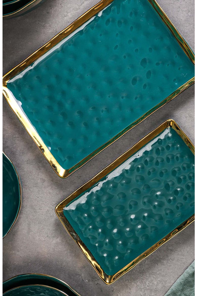 Florian Porcelain 2-Piece Serving Rectangular Plate Set, Alternate, color, Green