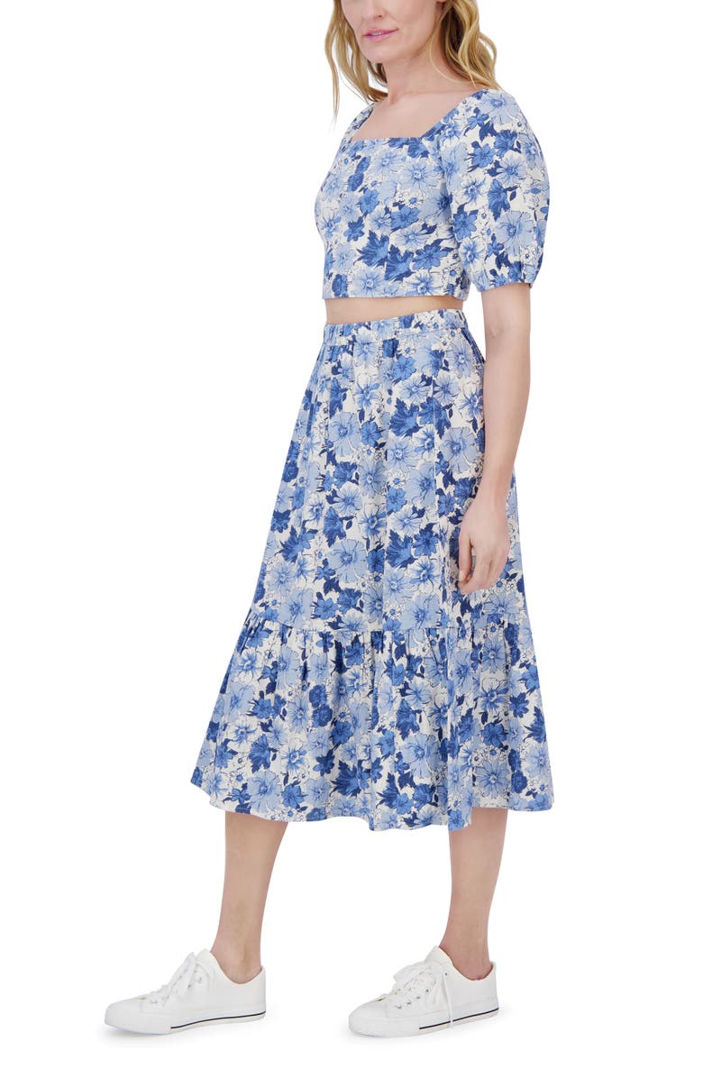 Lucky Brand Floral Two-Piece Crop Top & Midi Skirt, Alternate, color, Blue Multi