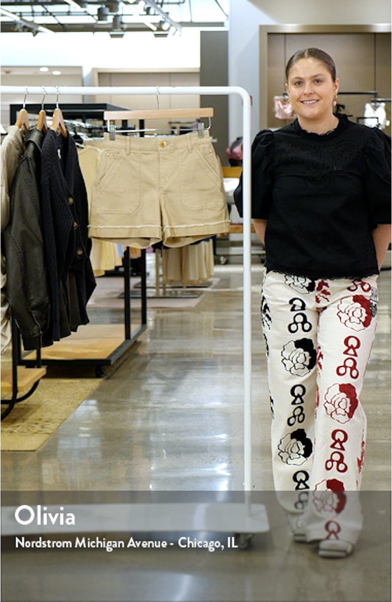 'Ab'Solution Frayed Patch Pocket High Waist Twill Shorts, sales video thumbnail