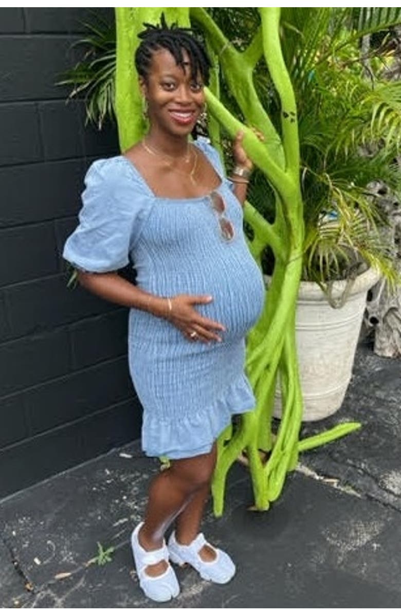 PinkBlush Square Neck Smocked Denim Dress, Alternate, color,