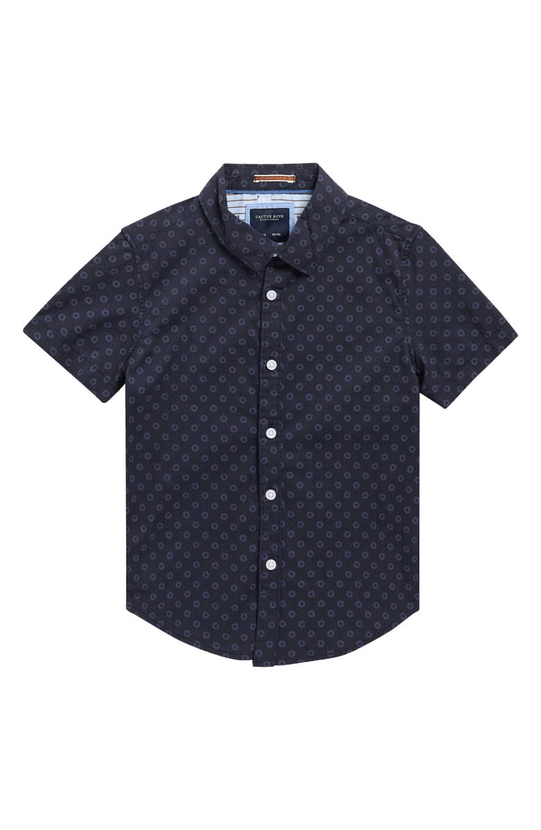 DENIM AND FLOWER Kids' Short Sleeve Button-Up Shirt, Main, color, Navy