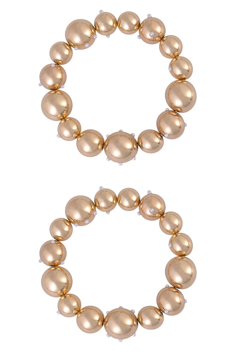 Set of 2 Crystal Bead Stretch Bracelets, Alternate, color, GOLD