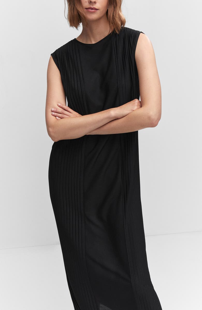 MANGO Pleated Sleeveless Midi Dress, Alternate, color, 