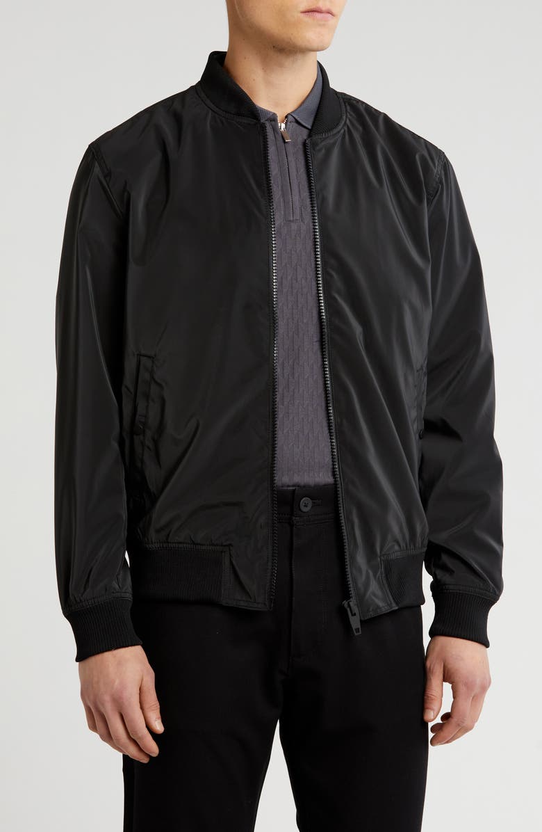 DENIM AND FLOWER Nylon Bomber Jacket, Main, color, Black