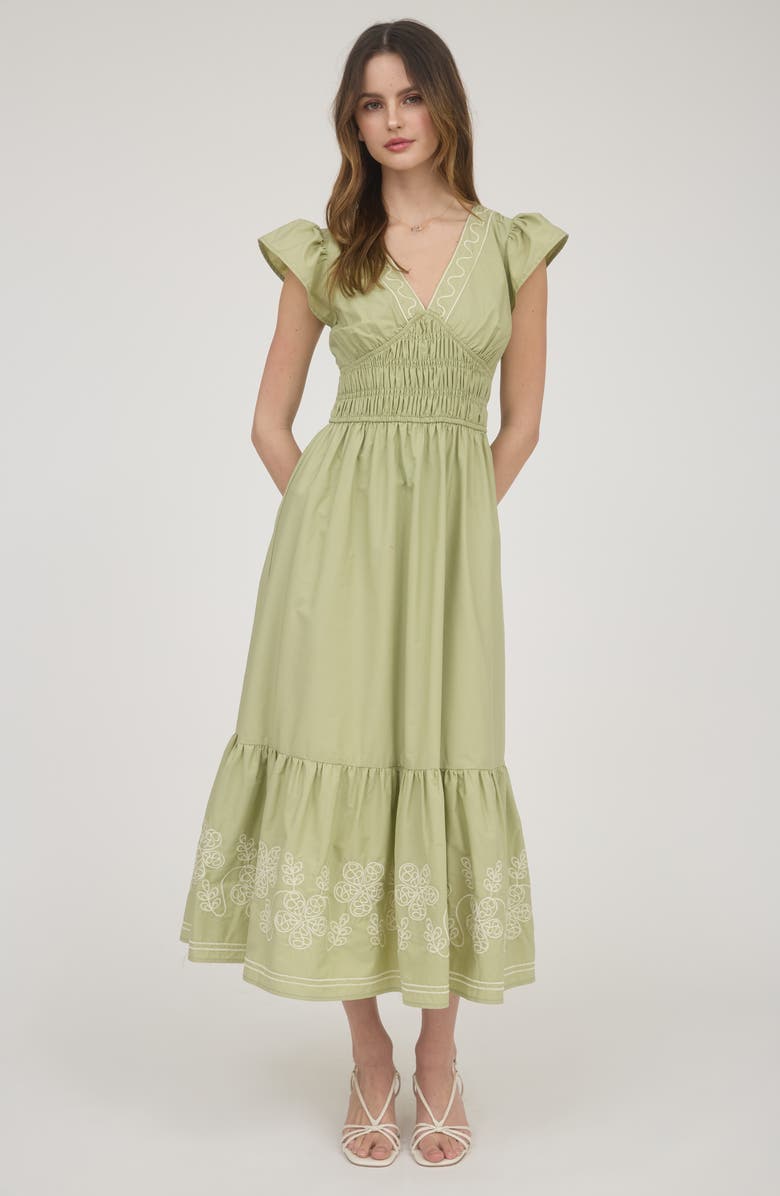 AUGUST SKY Ruffle Sleeve Midi Dress, Alternate, color, Olive