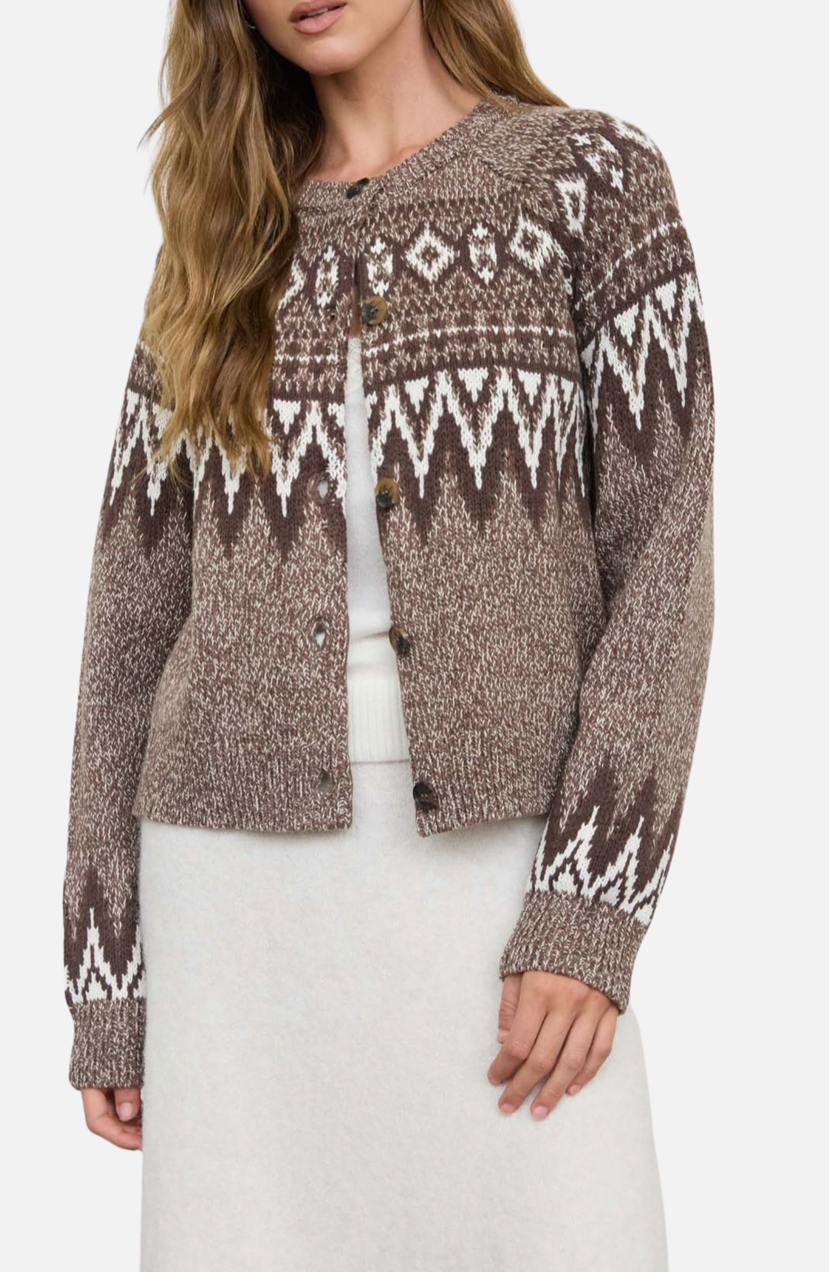 Blu Pepper Fair Isle Marled Cardigan Sweater In Multi