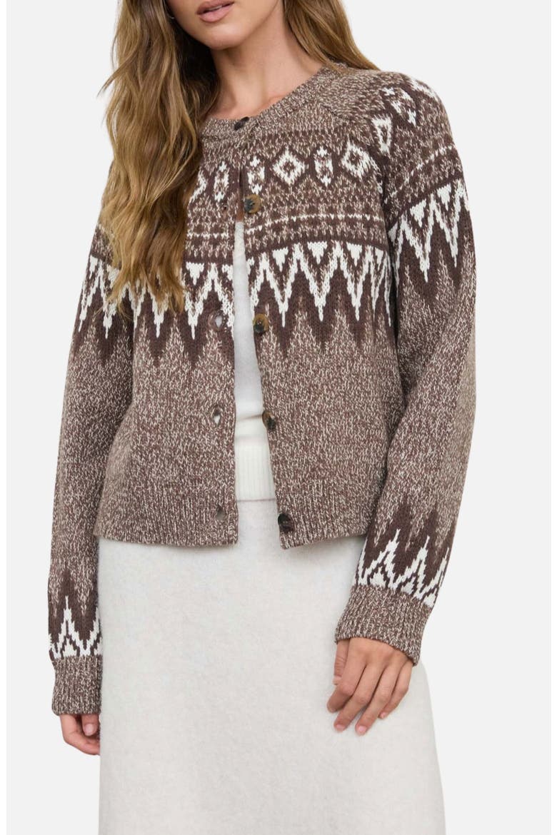 Fair Isle Marled Cardigan Sweater, Main, color, LIGHT MOCHA