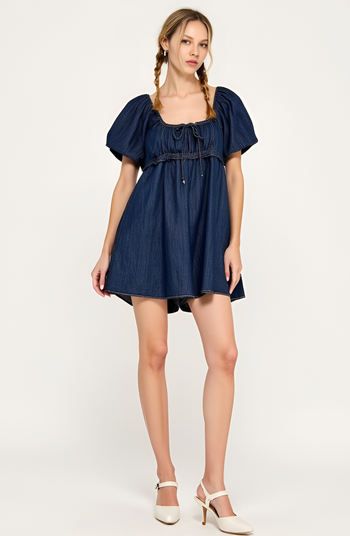 Puff Sleeve Denim Mini Dress