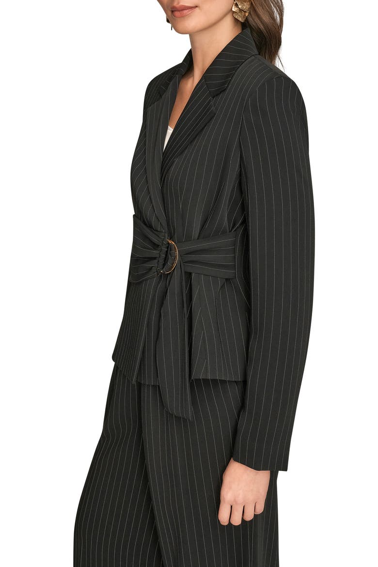 Belted D-Ring Pinstripe Blazer, Alternate, color, BLACK/ CREAM