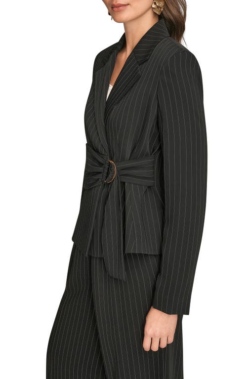 Donna Karan New York Belted D-ring Pinstripe Blazer In Black