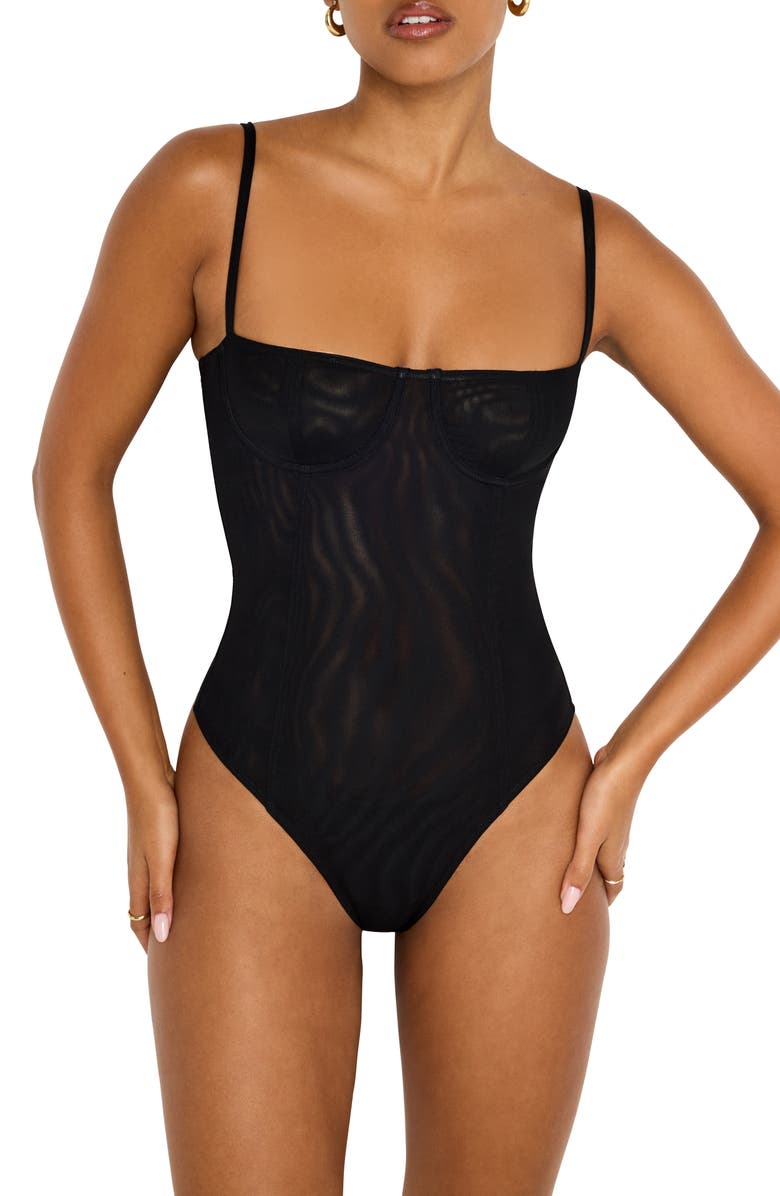 Good American Corset Demi Mesh Bodysuit, Alternate, color, 