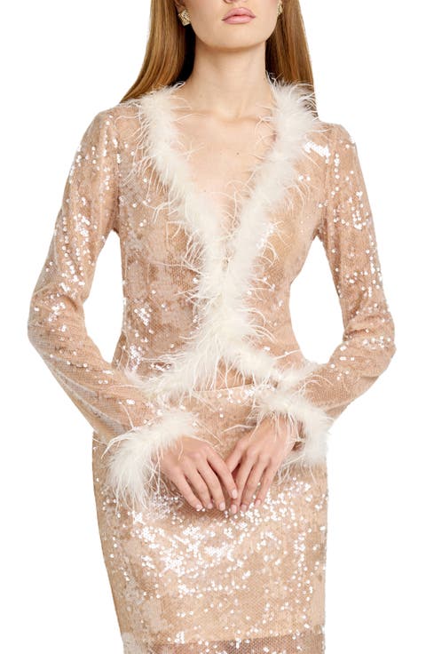 Coco Feather Trim Sequin Top