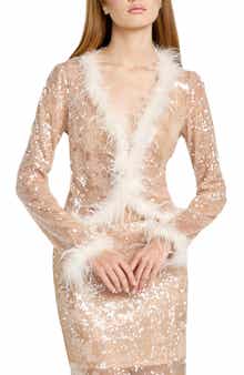 WAYF Coco Feather Trim Sequin Top