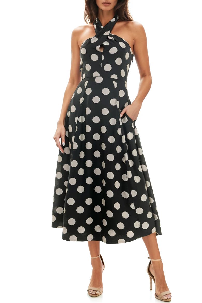 Maxi Halter Dress, Main, color, BLACK/ WHITE DOT