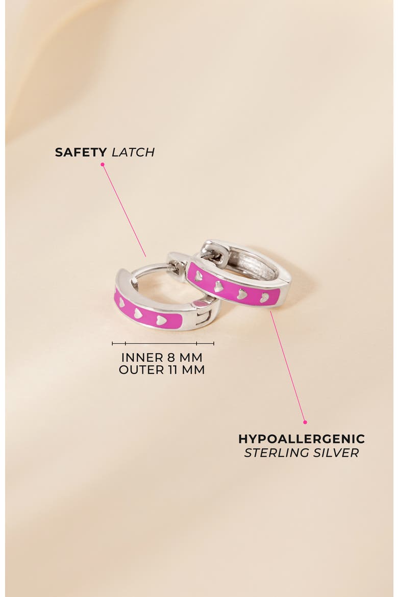 Pink Hearts Girls Huggie Hoops, Alternate, color, Pink