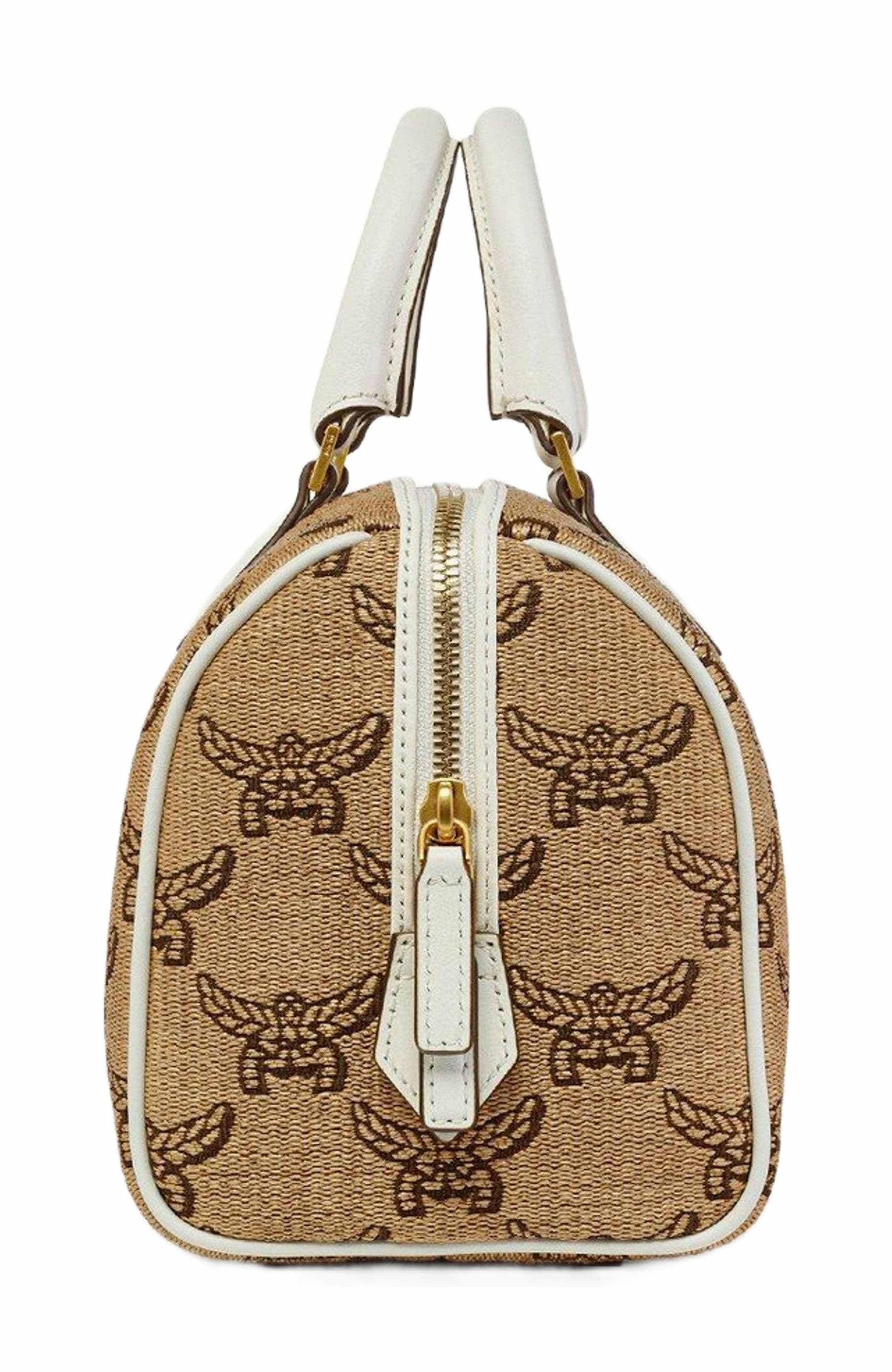 MCM Ella Boston Bag in Lauretos Raffia Jacquard, Alternate, color, 