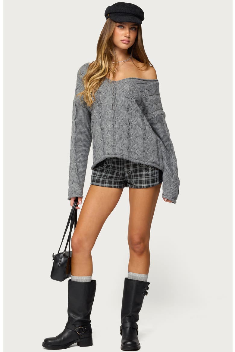 Inga Cable Oversize V-Neck Sweater, Alternate, color, GRAY-MELANGE