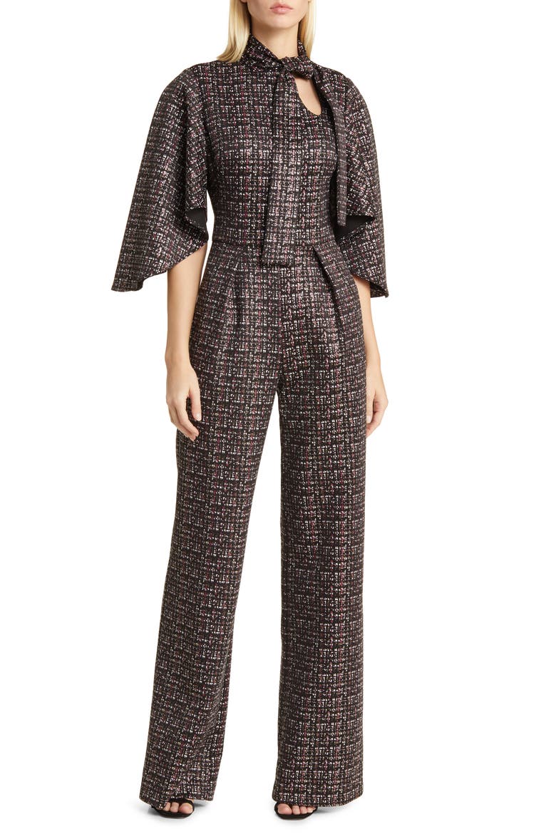 Coralia Tie Neck Tweed Jumpsuit, Main, color, WOOLEN ESSENCE
