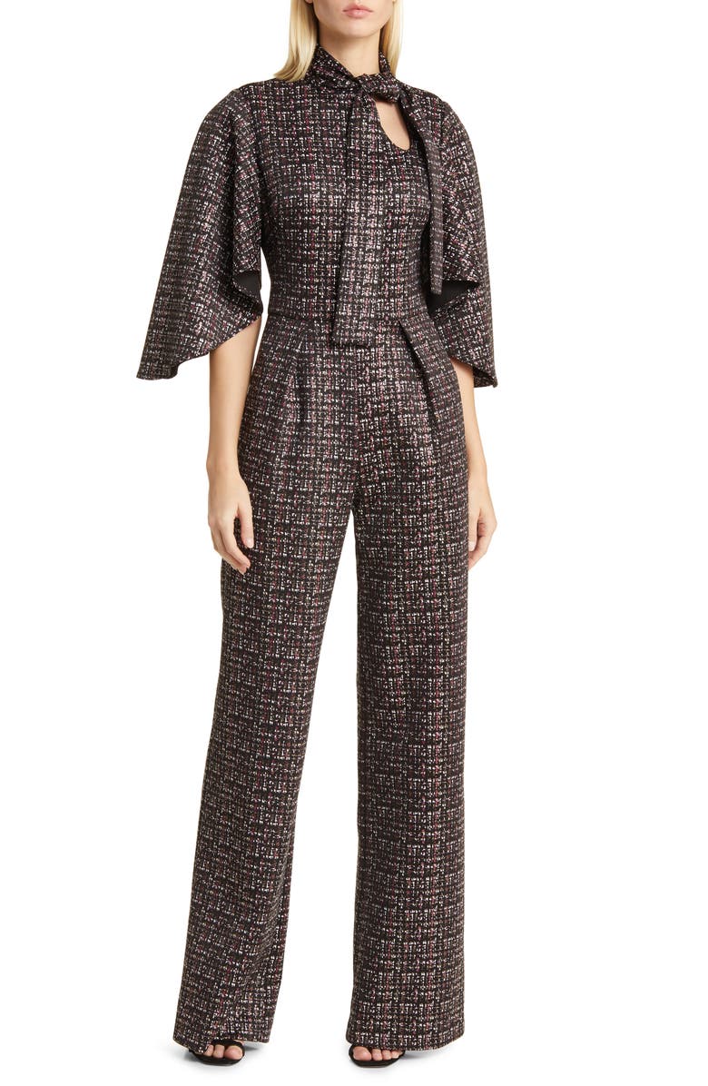 Black Halo Coralia Tie Neck Tweed Jumpsuit, Main, color,