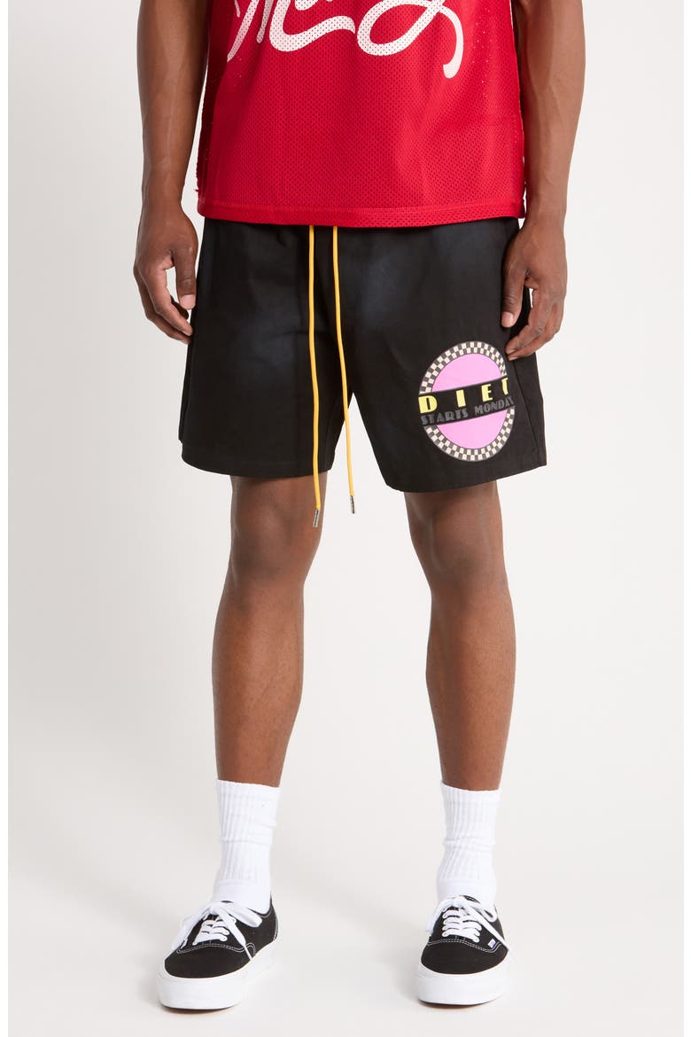 Baja Twill Graphic Cotton Shorts, Main, color, BLACK