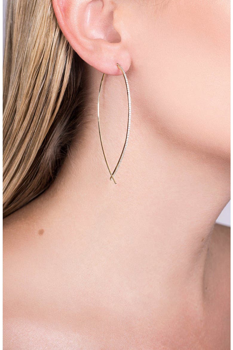 Jewelry Large Flawless Upside Down Diamond Hoop Earrings, Alternate, color, YELLOW GOLD/ DIAMOND