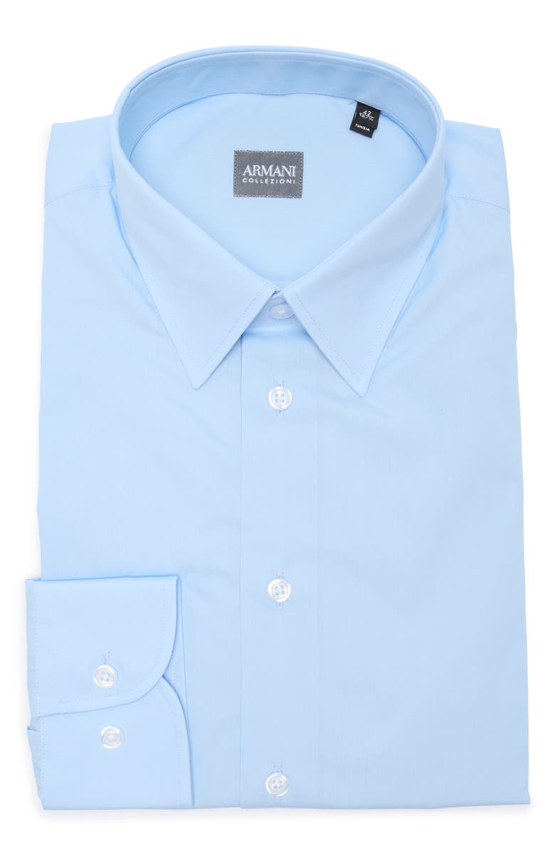 Armani Collezioni Solid Cotton Twill Dress Shirt, Alternate, color, Sky Blue