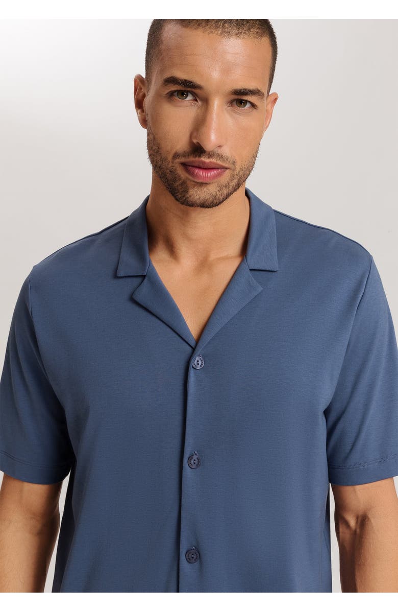 Hanro Night And Day Button Front Cotton Pajama Set, Alternate, color, Night Blue Tiles