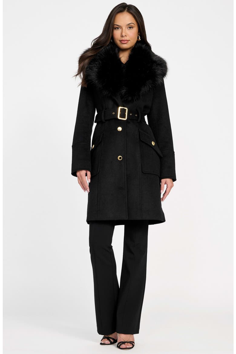 Alice Belted Coat with Removable Faux Fur Collar, Alternate, color, JBLACK-BLACK