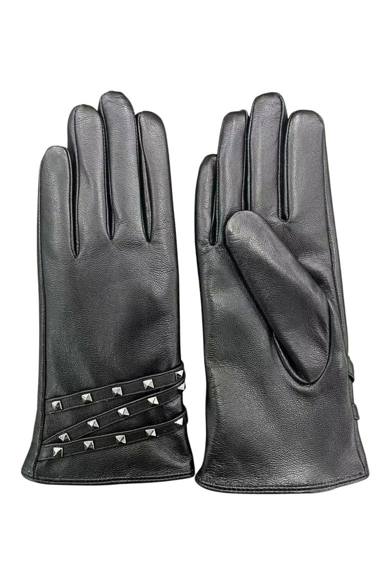Studded Leather Gloves, Main, color, BLACK