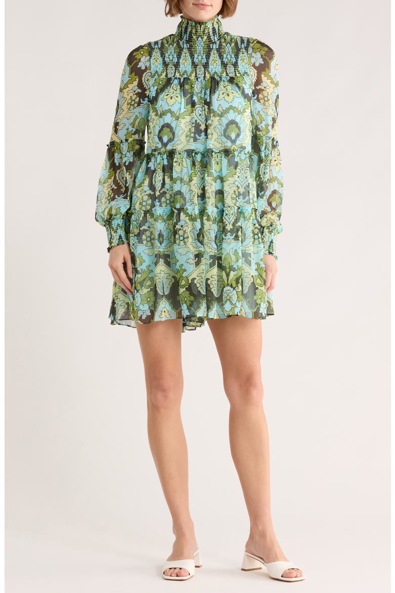 Rika Long Sleeve Dress, Main, color, LIGHT CYAN MULTI