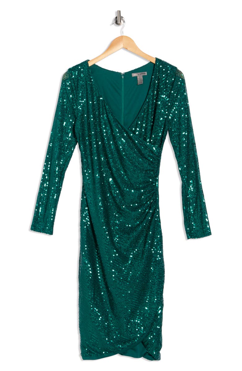 Love By Design Frances Sequin V-Neck Dress, Alternate, color, Emerald