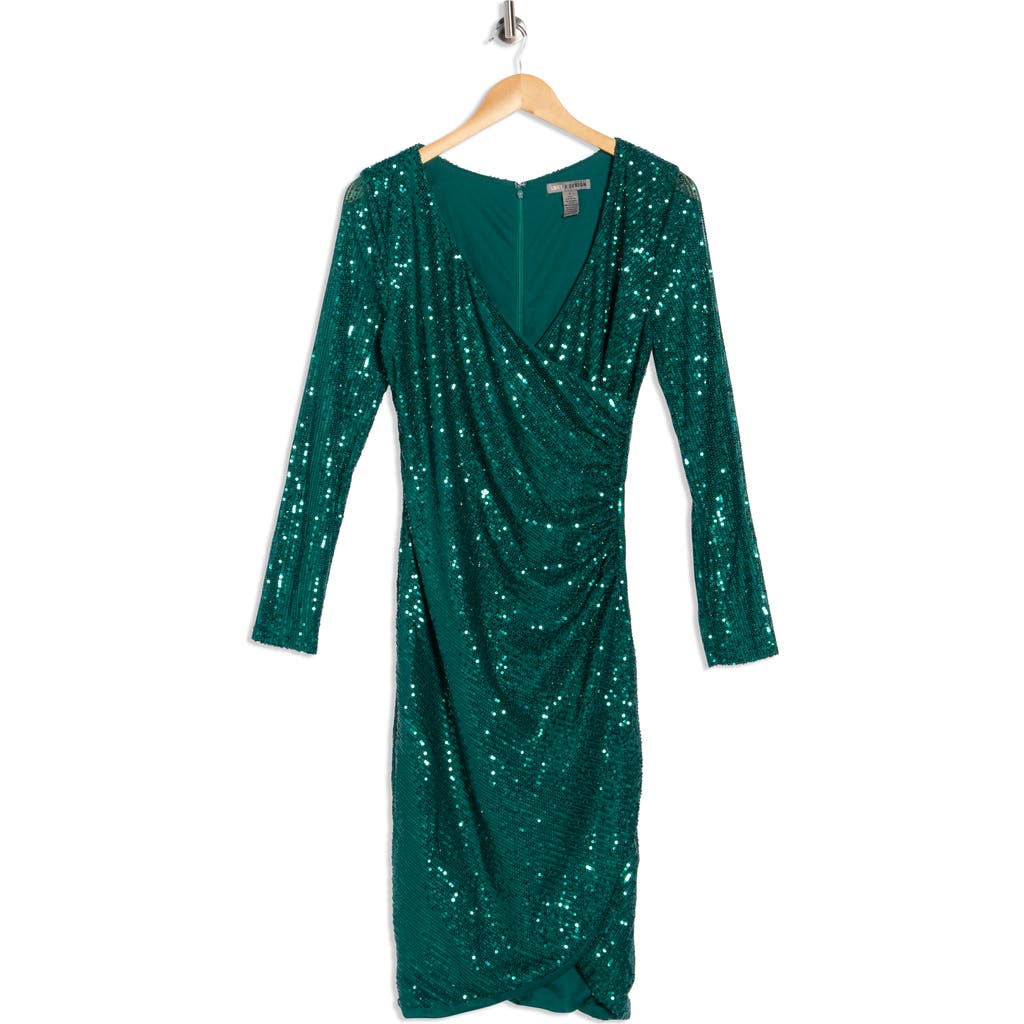 Love By Design Frances Sequin V-neck Dress In Green